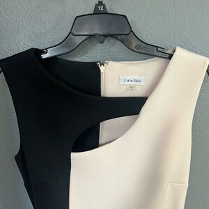 Calvin Klein Black and Cream Midi Dress